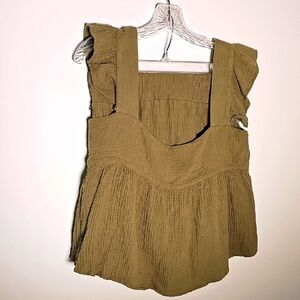 Kourt 2 Pcs Olive Green Sleeveless Women's Top And Shorts. Gauzy Beachy No Size